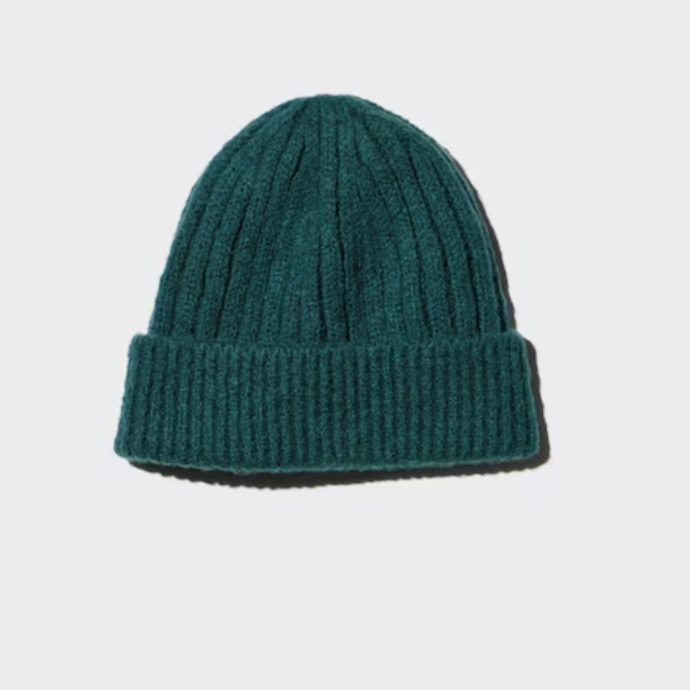 Uniqlo heattech ribbed beanie marled yarn 55 green
